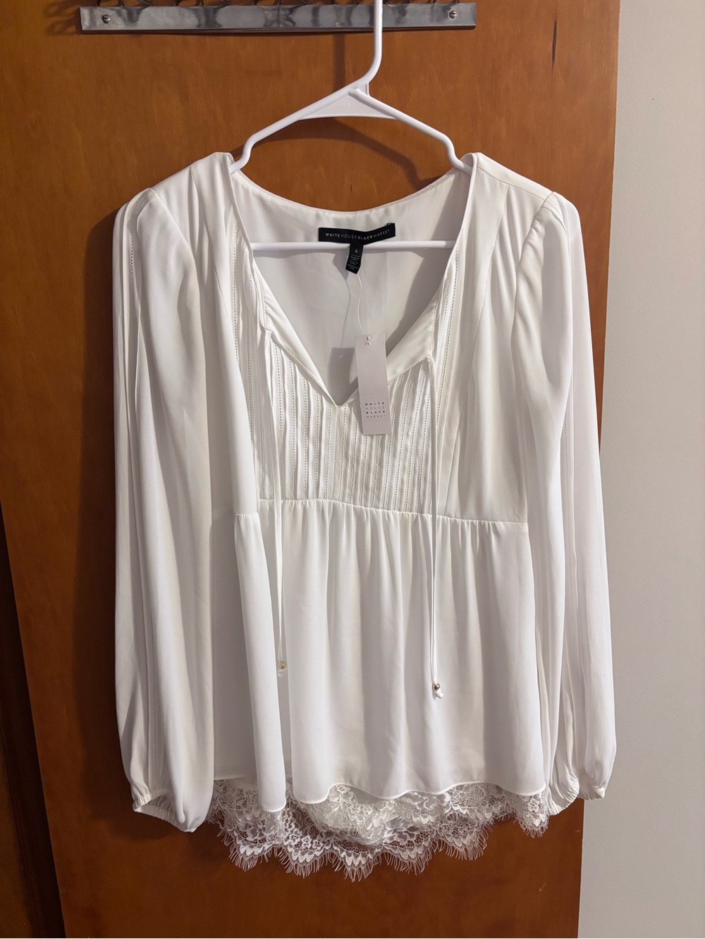 White House Black Market Lace Trim Boho Blouse Size 4